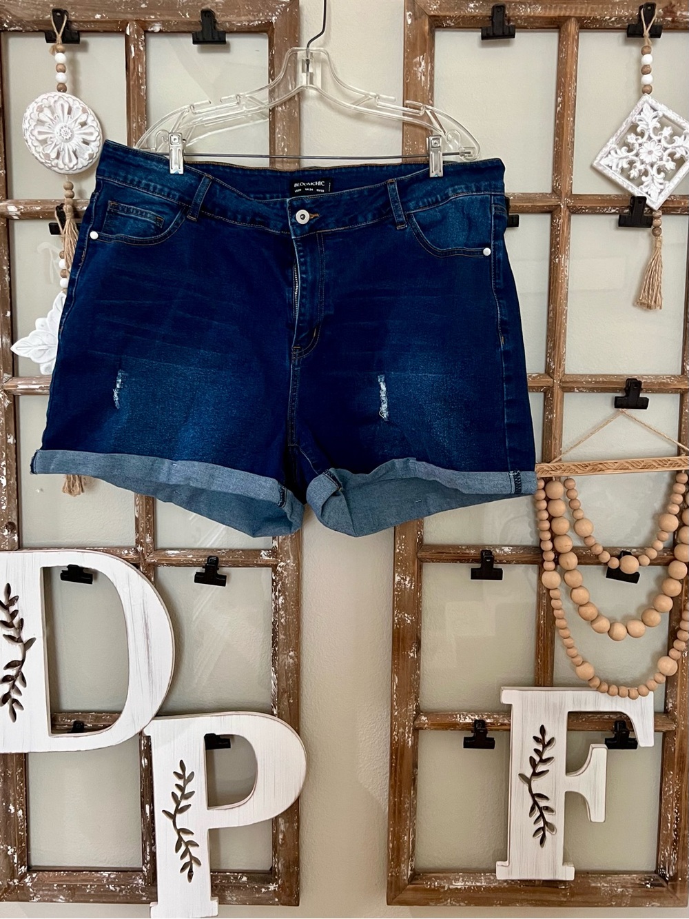 BloomChic Dark Blue Rolled Cuff Jean Shorts